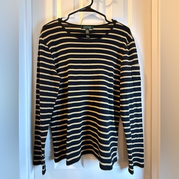 Ralph Lauren Black and Metallic Gold Striped Sweater Luxury Cocktail Glam Event - Picture 1 of 8
